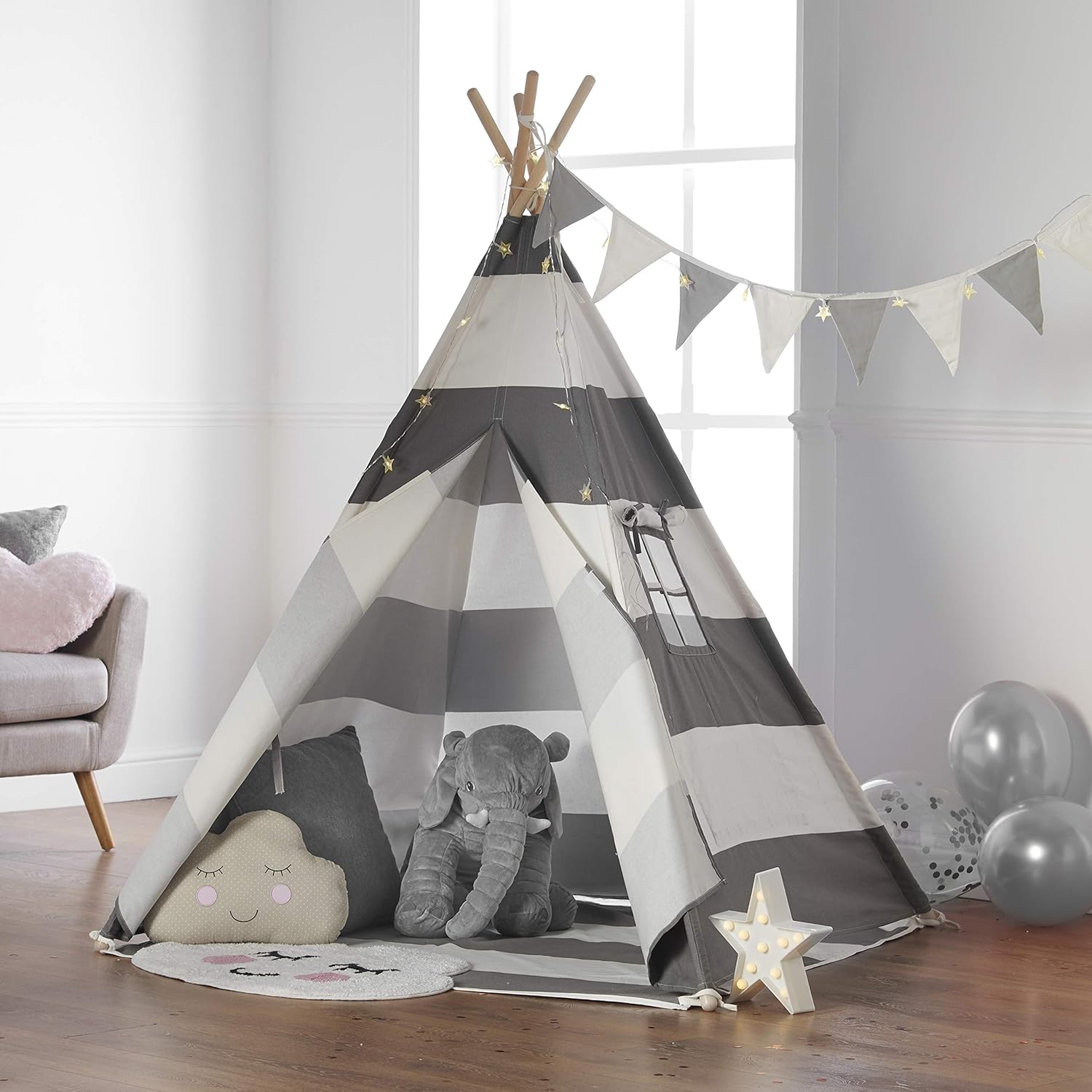 Haus Projekt Tipi avec Guirlande, Drapeaux et Base imperméable Tente