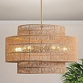 InterMaka 24” Boho Large Rattan Chandelier Light Fixture,6-Light Large Hand Woven Pendant Light Fixture Farmhouse Rustic Chan