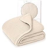 lulumoon Muslin Quilt Blanket, Crib Blanket for Baby and Toddler,47x47 Inches(Ivory)