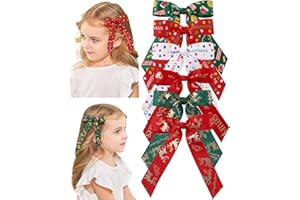 doboi 6 Pcs Christmas Hair Bows for Girls - 4.3 Inches Handmade Toddler Bows With Alligator Clips - Glitter Hair Accessories for Baby Girls Teens Kids