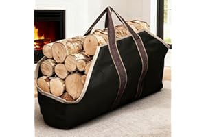 AMAGABELI GARDEN & HOME Large Canvas Log Tote Bag Firewood Carrier Heavy Duty Fireplace Log Holder Fire Wood Carriers Carrying with Handles Wood Sling For Fire Place Outdoor Cabin Stove Accessories