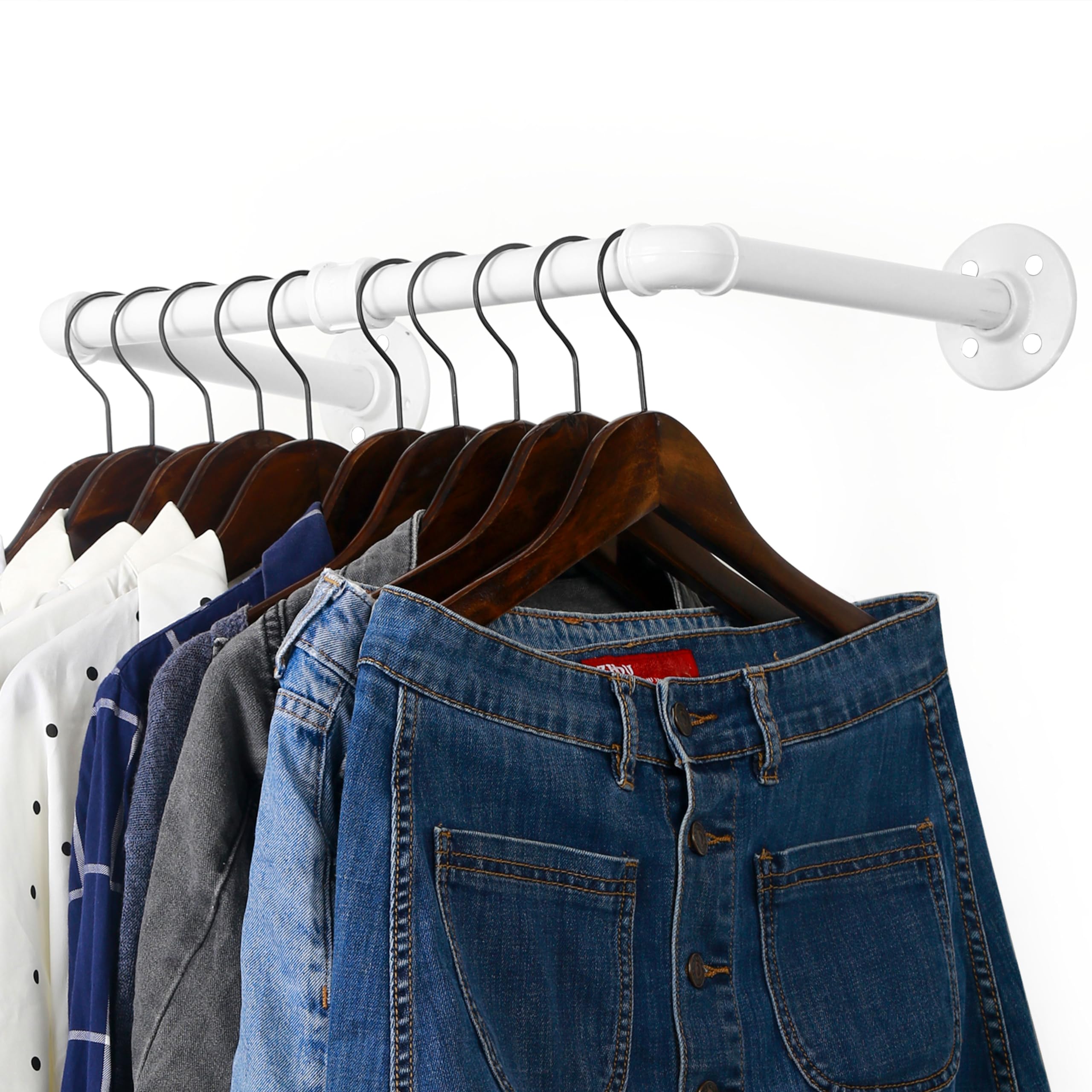 Photo 1 of WEBI Clothing Rack Wall Mount,20" Industrial Pipe Clothes Rack for Hanging Clothes,Heavy Duty Iron Garment Rack Bar,Retail Display Clothes Rod for Closet,Laundry Room,White