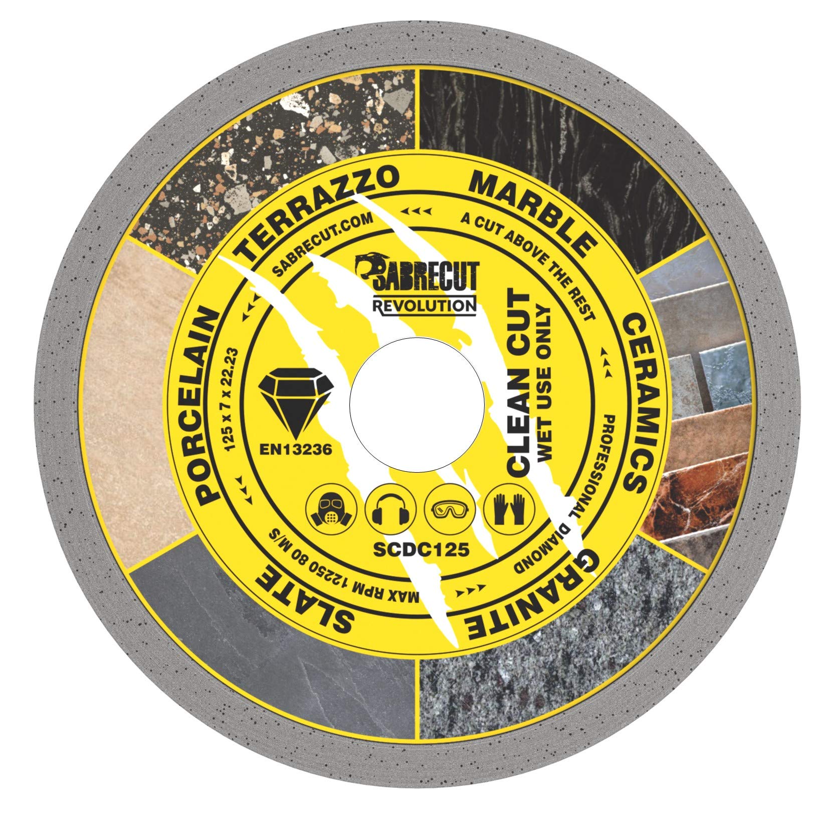 1 x SabreCut SCDC125 125mm (5 inch) x 7mm x 22.23mm Bore Continuous Rim Diamond Angle Grinder Circular Saw Blade