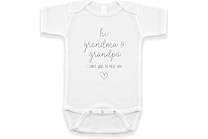 PINEAPPLE PANCAKE KIDS Hi Grandma & Grandpa I Can't Wait To Meet You Pregnancy Announcement Infant Bodysuit - Surprise Gift For Grandparents (White)