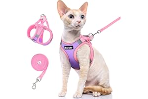 Dooradar Cat Harness and Leash Set, Escape Proof Lightweight Kitten Harness, Soft Breathable Reflective Vest for Outdoor Walking Traveling, Adjustable for Small Cats, Purple & Pink, S