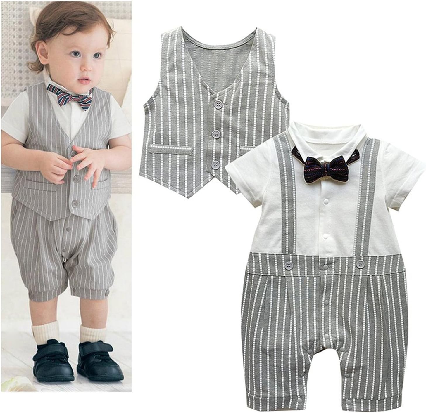 Amazon フォーマルスーツ 男の子 半袖 結婚式 誕生日 ベスト付き ベビー服 ロンパース 80 身長80cm 12 18ヶ月 ベビー マタニティ ベビー マタニティ 通販