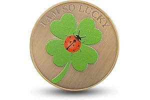 GIMILANG Brass Lucky Coin for Good Fortune - I Am So Lucky Design with Four-Leaf-Clover and Ladybug - Inspirational Quote Engraved