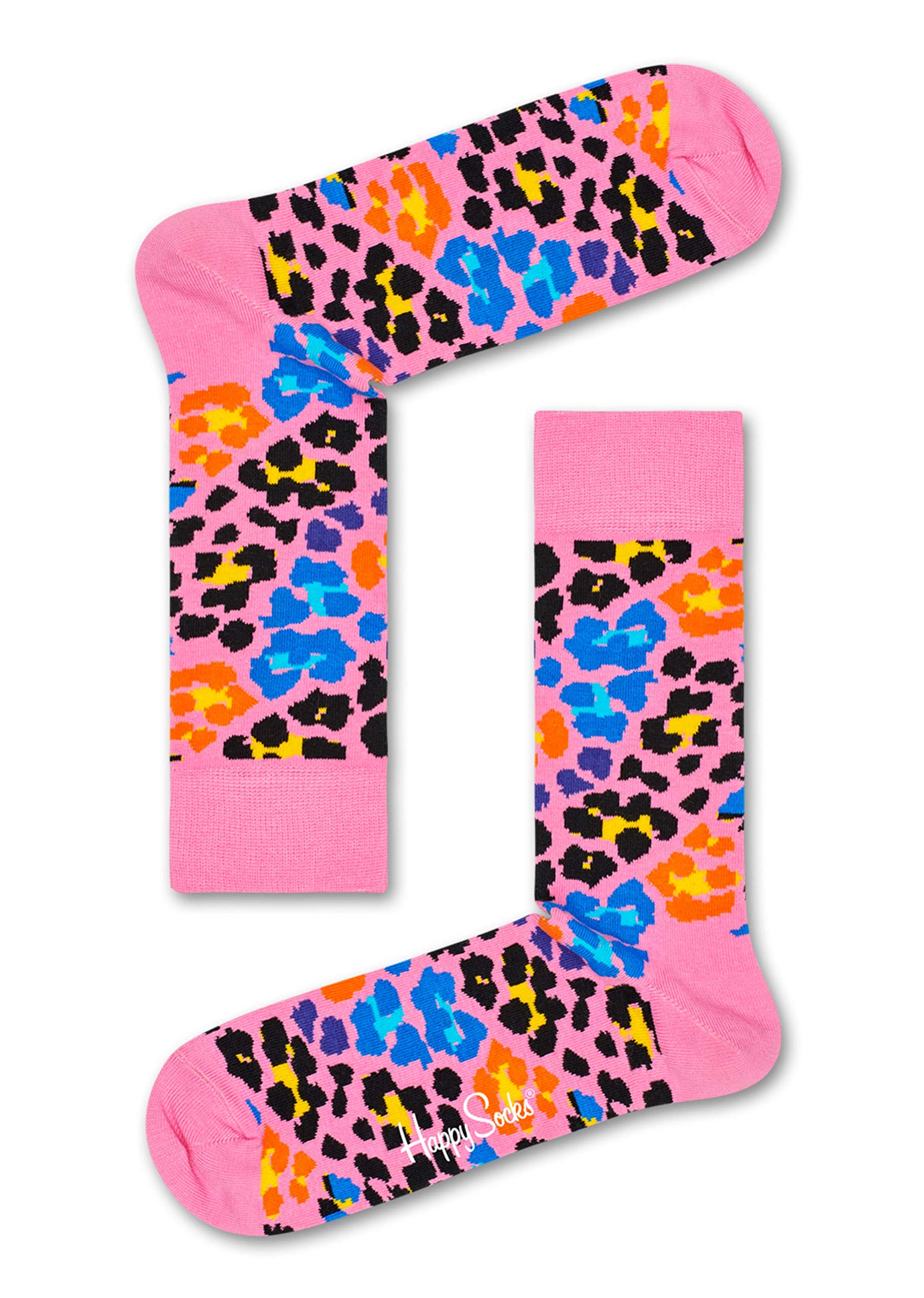 Happy Socks, Cool Colourful Patterned Cotton Socks for Men and Women, Leopard Pink (41-46)