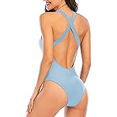 Upopby Women's One Piece Athletic Swimsuit Crisscross Sports Training Racerback Swimwear Plus Size Slimming Bathing Suit