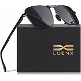 Luenx Mens Aviator Polarized Sunglasses: Rectangular UV400 Driving | Large Head Fit,Lightweight,Adjustable Nose Pads,Spring hinges,Anti-slip,Impact-resistant,Scratch-Resistant,Gift-Ready Set