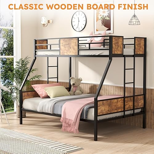 Zevemomo Twin Over Full Bunk Bed, Metal Bunk Bed Frame with Safety