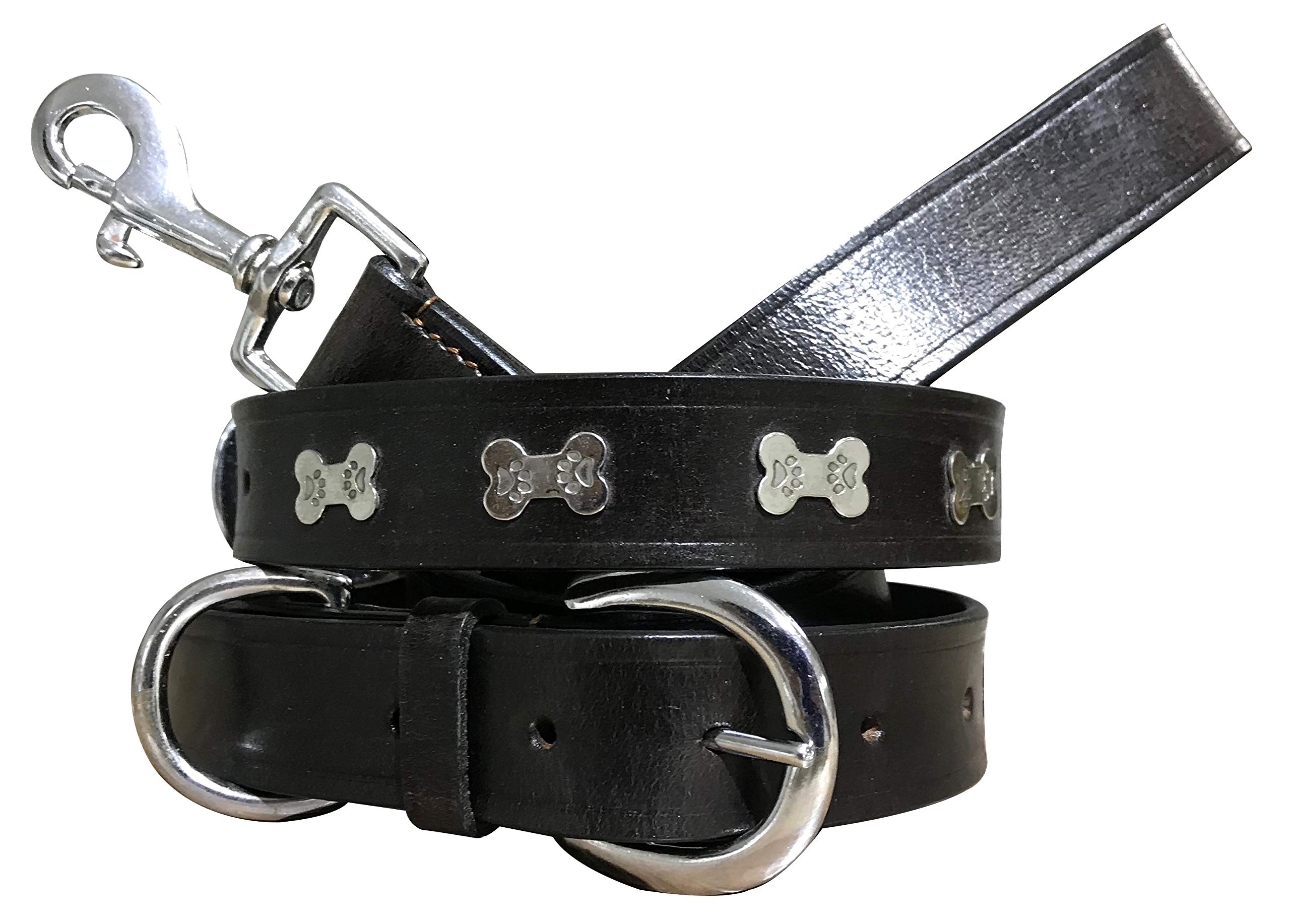 BRADLEY CROMPTON Genuine Leather Matching Pair Dog Collar and Lead Set M