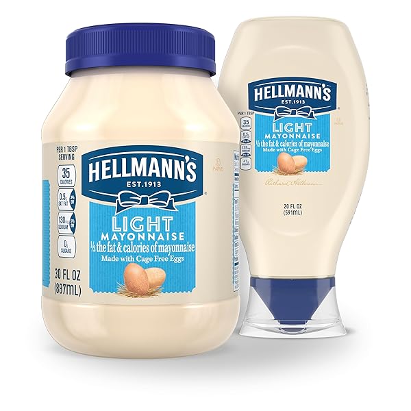 HELLMANN’S LIGHT MAYONNAISE LIGHT MAYO SQUEEZE BOTTLE FOR A CREAMY CONDIMENT FOR SANDWICHES AND SIMPLE MEALS MADE WITH 100% CAGE-FREE EGGS 20 OZ
