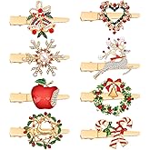 AUGSUN 8Pcs Christmas Rhinestone Hair Clips Barrettes Xmas Crystal Peppermint Snowflake Wreath Reindeer Bell Hairpins Festive Costume Accessories for Women Christmas Holiday Party Gifts