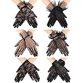 Geyoga 6 Pairs Women Lace Gloves Wedding Tea Party Gloves Elegant Short Novelty Floral Accessories for Funeral Christmas
