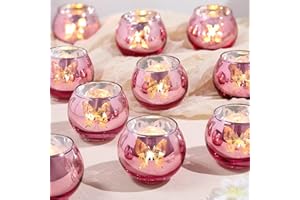 LANTTU Pink Votive Candle Holders Set, 12 PCS Tea Lights Candle Holder Decorative Bulk with Butterfly Pattern, Candle Holders for Wedding, Birthday, Anniversary, Parties, and Holiday Decorations