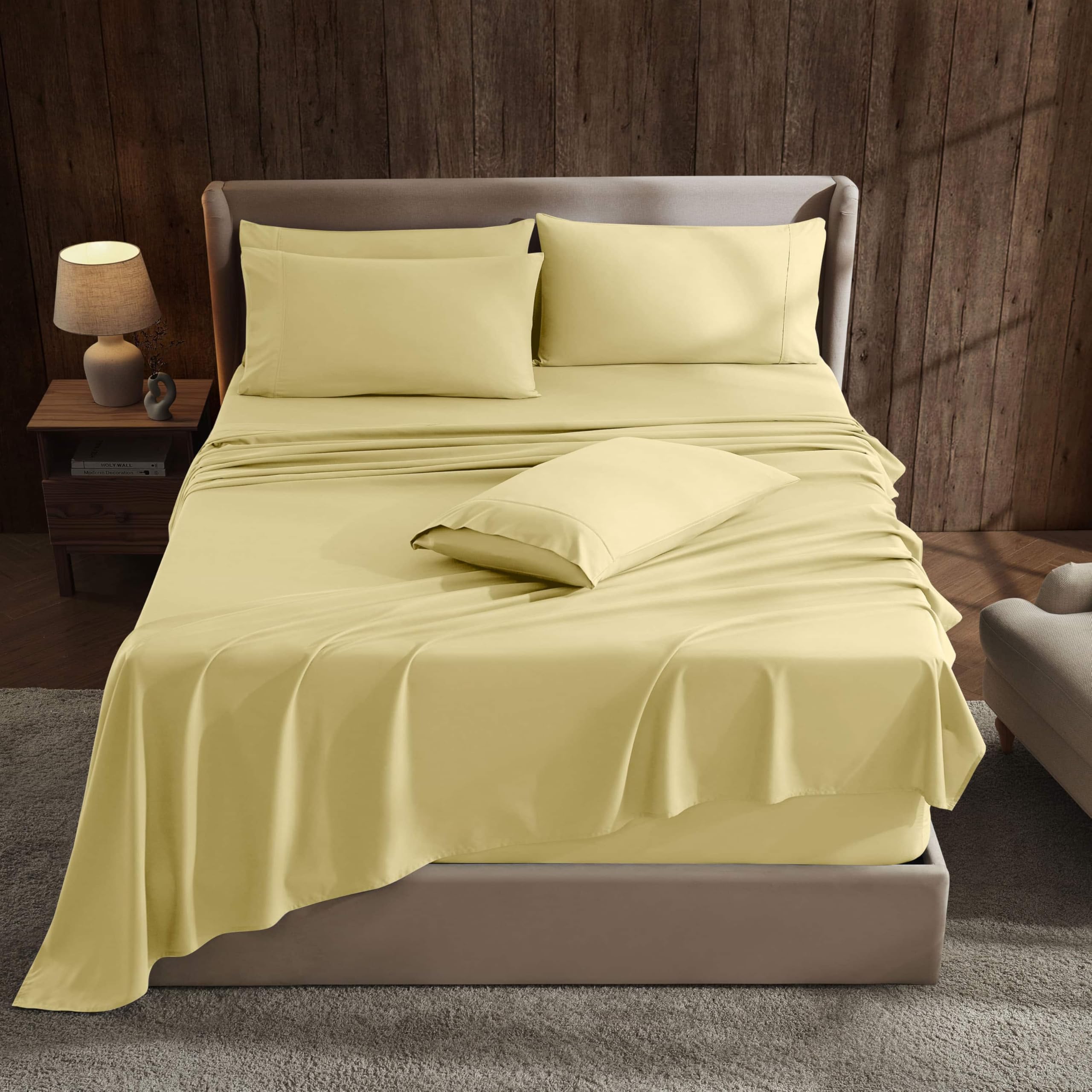 Hearth & Harbor Extra Deep Pocket Queen Sheets Sets - Fits Mattress 18-24 Inches - 6 Piece Queen Size Sheets - Mellow Yellow Sheets