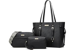 LOVEMATCH Women Fashion Synthetic Leather Handbags Tote Bag Shoulder Bag Top Handle Satchel Purse Set 4pcs