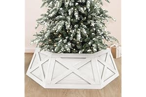 Yoochee Wooden Christmas Tree Collar Box, 6 Panels 30'' Hexagon White Christmas Tree Base Cover Decor for Artificial Tree,Rustic Farmhouse Tree Skirt Alternative for 7.5 ft 9 ft 12ft Tree