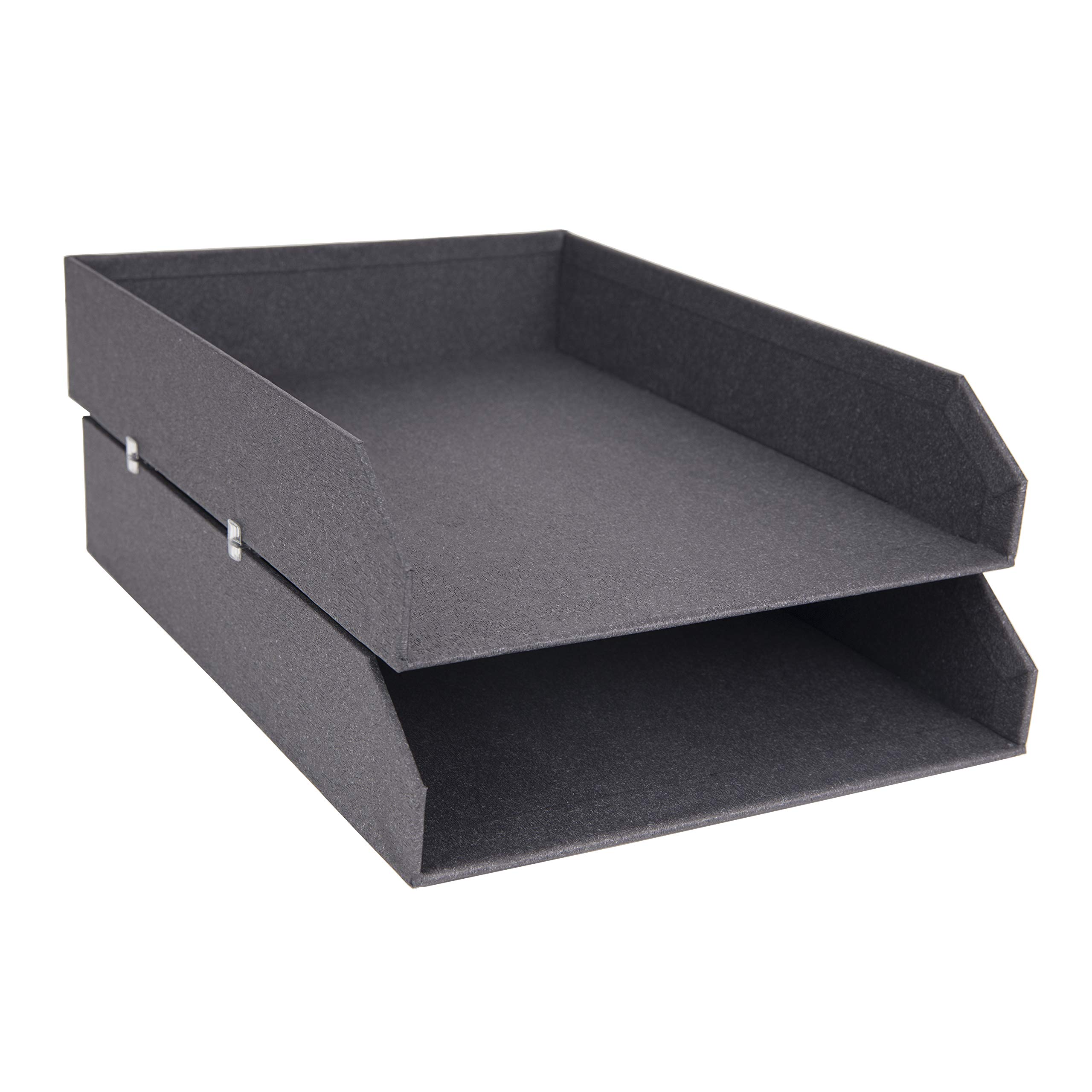 Bigso Box of Sweden Set of 2 Letter Tray for the Office - Stackable Desk Storage Box for Papers, Documents etc - Two-Tier Fibreboard Filing and Storage Box System - Dark Grey