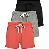 Real Essentials 3 Pack: Womens Ultra-Soft Athletic Lounge Casual Sweat Shorts with Pockets (Available in Plus Size)