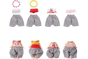4 Sets 3in/7.5-8cm Doll Clothes, Includes Pants Shirt Necklace Choker Doll Outfits Costume Accessories for Display & Decorati