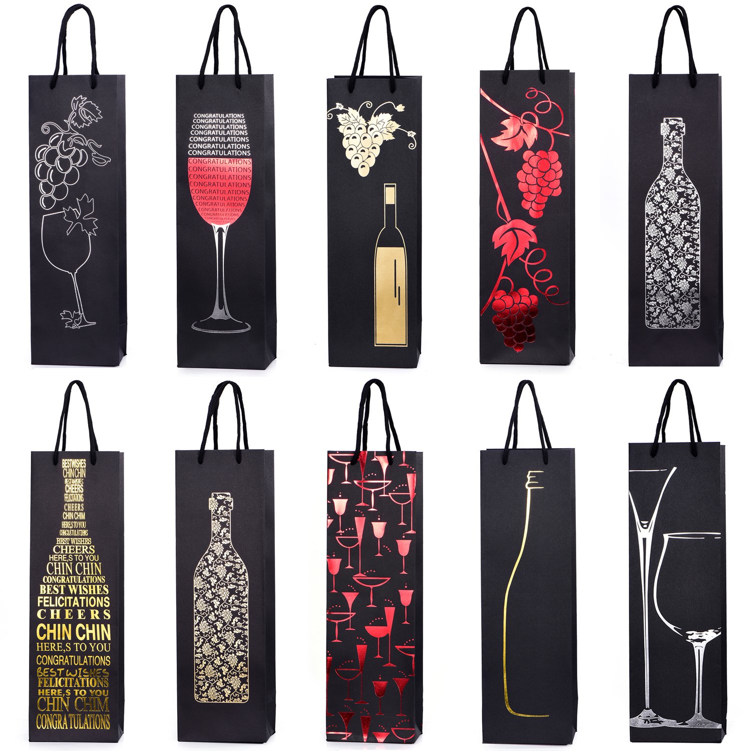 10 gift bags bottle bags for wine prosecco and champagne 15.75 x 4.72 x 3.54 inch - 40 x 12 x 9 cm - Mix