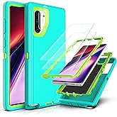 YmhxcY Note 10 Case with Self Healing Flexible TPU Film[2 Pack] and Camera Lens Screen Protective Film[2 Pack], Heavy Protection Cover for Samsung Galaxy Note 10-Aqua Blue and Lime Green