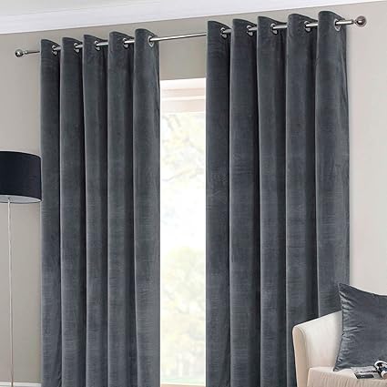 Homescapes Thermal Interlined Grey Velvet Curtains Pair Width