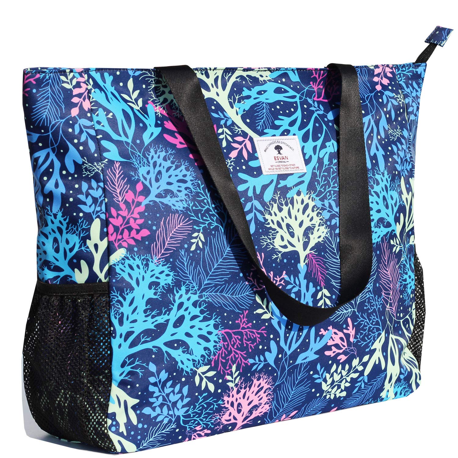 ESVAN Large Beach Bag Water Resistant Lightweight 20 inch Women Oversize Tote Bag for Gym Beach Travel Pool Yoga Nurse (Blue Coral)
