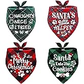 4 Pack Merry Christmas Dog Bandanas Classic Plaid Xmas Dog Christmas Scarf Bibs Kerchief Gift Set for Medium Large Pets