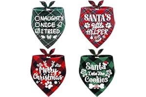 DULUDULU 4 Pack Merry Christmas Dog Bandanas Classic Plaid Xmas Dog Christmas Scarf Bibs Kerchief Gift Set for Medium Large Pets