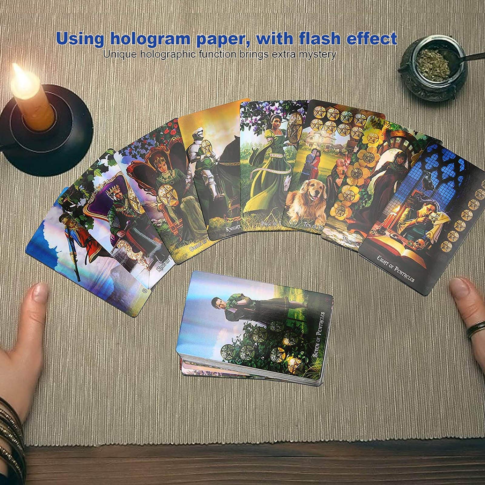 Yitengteng Entertainment Tools Witch Tarot Cards Deck Future Telling Game with Hologram Paper Divination Card Unknown Tarot Deck Interactive Board Game
