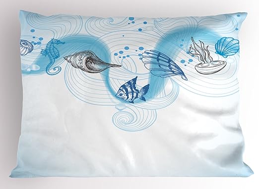 Amazon Com Ambesonne Nautical Pillow Sham Marine Theme Seashells