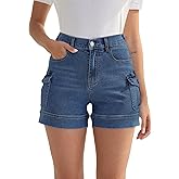 Metietila Women's Stretchy Cargo Jean Shorts High Waisted Casual Summer Denim Shorts with Pockets