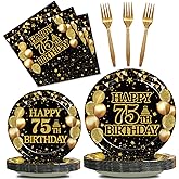 Kepeel 96Pcs 75th Birthday Party Tableware Set, Back in 1951 Birthday Party Decorations Supplies for Men Women Cheers to 75 Years Disposable Paper Plates Napkins Forks Favors, Serve 24