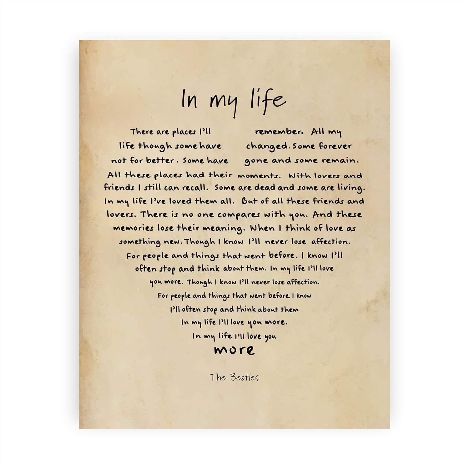 Amazon Com The Beatles In My Life Song Lyrics Wall Art 8 X 10 Word Art Print Ready To Frame Vintage Home Office Studio School Cave Music Decor Perfect Gift For Musicians Beatles Fans Inspiration Handmade