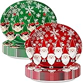 Oigco 30 Count Christmas Oval Paper Plates Large 9" X 11" Christmas Disposable Serving Platters for Holiday Xmas Dinnerware Table Decorations