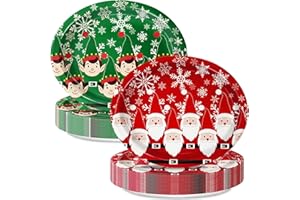 Oigco 30 Count Christmas Oval Paper Plates Large 9" X 11" Christmas Disposable Serving Platters for Holiday Xmas Dinnerware Table Decorations