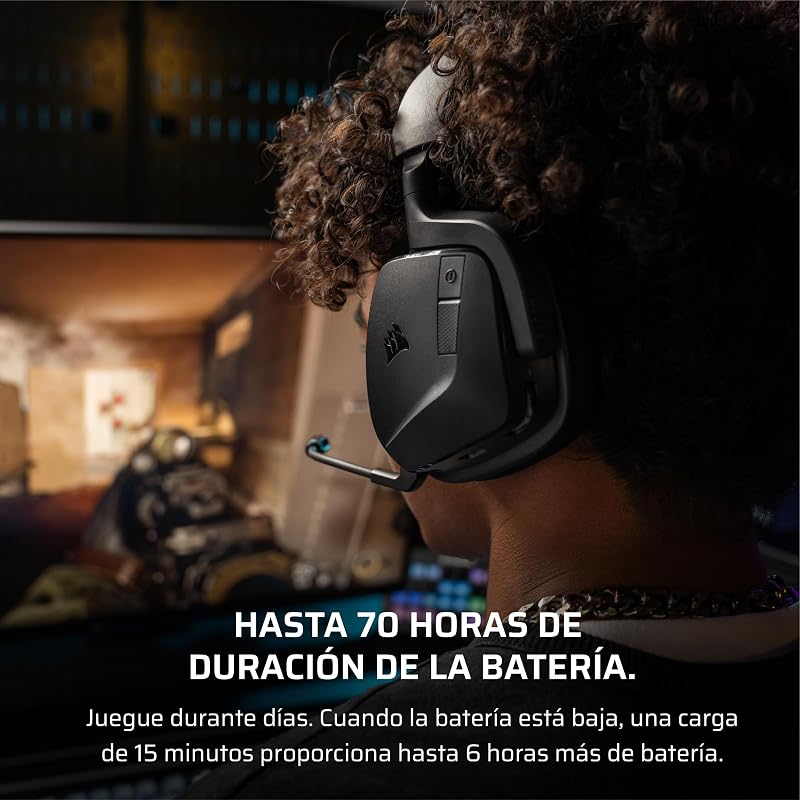 Fones de ouvido para jogos sem fio CORSAIR VOID v2 com Bluetooth para PC, PS5, PS4, Switch e Mobile – Dolby Atmos, bateria de 70 horas, sem fio de banda dupla, carregamento rápido – carbono