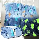 50"x60" Dinosaur Kids Heated Blanket Glow in the Dark Boy Girl Heating Upgraded Dino Children Electric Winter Valentine's Birthday Gift with 10 Level & 8 Hours Auto off Etl Certified Machine Washable