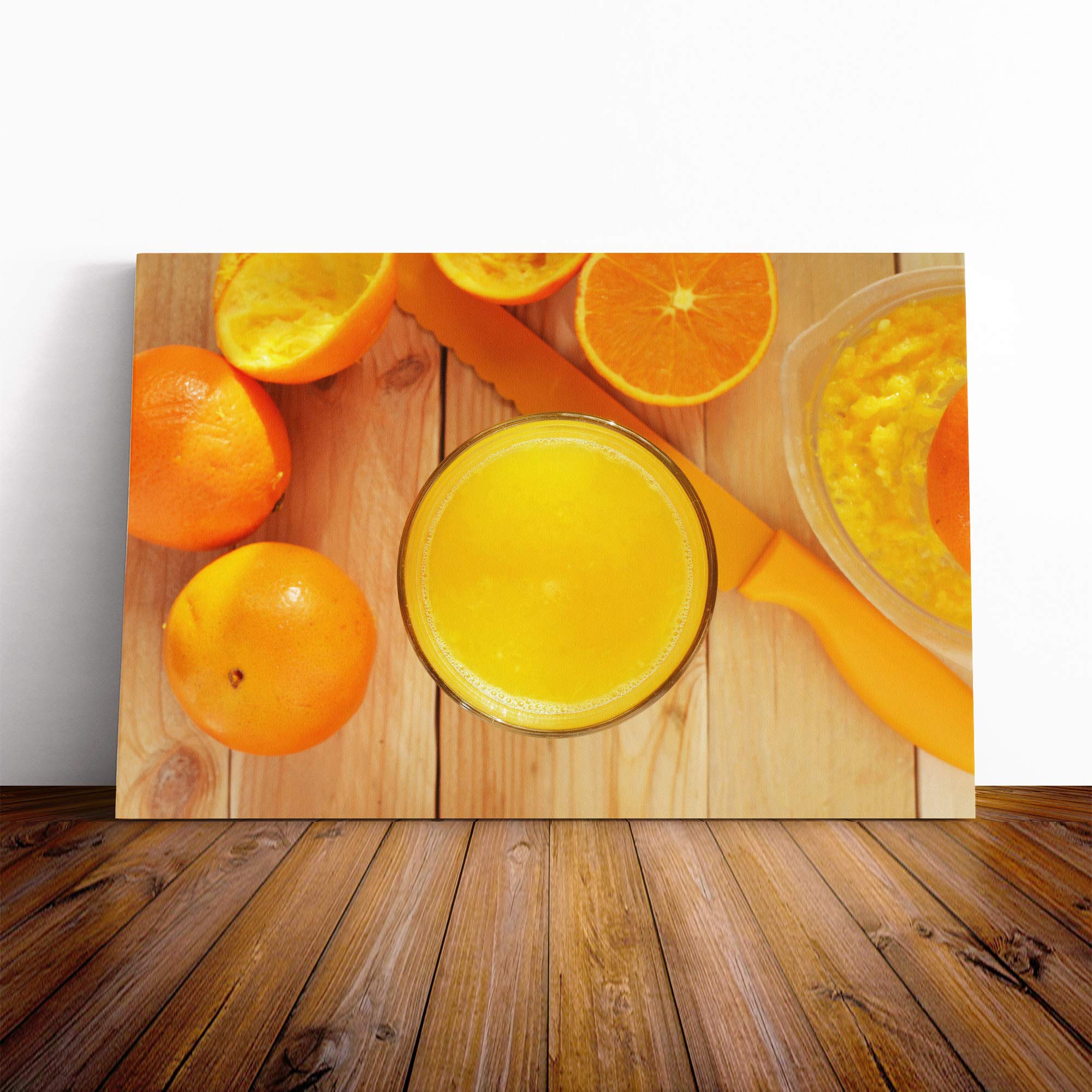 Orange Juice Canvas Print | Gallery Wrapped 30mm Frame Wall Art | 20x14 inches | Ready to Hang | Modern Still Life Picture | Living Room Bedroom Lounge Office