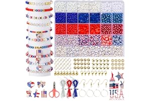 Goldwise 2958 Pcs 4th of July Red White and Blue Beads Bracelet Making Kit with Clay Beads Glass Seed Beads Tattoo Stickers, Patriotic Beads for Jewelry Making with Letter Beads and Charms