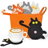 Drink Coasters, Decorative Bar Coasters, 4 Pack Cute Coffee Coasters, Animal Pattern Crochet Coasters (Cat)