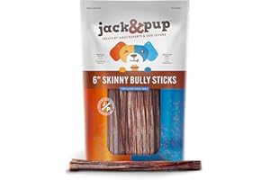 Jack&Pup 6 Inch Skinny Bully Sticks for Small Dogs (30 Pack) Thin, Odor Free Bully Sticks Sheaths | Single Ingredient Beef Pizzle Sticks for Senior Dogs and Puppies
