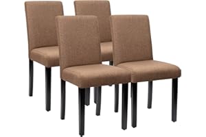 Furniwell Dining Chairs Upholstered Parson Urban Style Kitchen Living Room Side Padded Chair with Solid Wood Legs Set of 4 (Fabric, Brown)