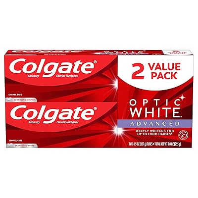 Colgate Optic White Advanced Teeth Whitening Toothpaste, Sparkling White - 4.5 Ounce (2 Pack)