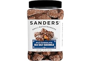 Sanders Milk Chocolate Sea Salt Caramels (32 oz Tub) – Handcrafted Small Batch Slow Cooked Caramel, Sea Salt Chocolate with Rich Indulgent Flavor, Sweet & Salty