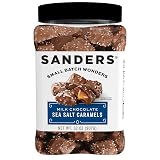 Sanders Milk Chocolate Sea Salt Caramels (32 oz Tub) – Handcrafted Small Batch Slow Cooked Caramel, Sea Salt Chocolate with Rich Indulgent Flavor, Sweet & Salty