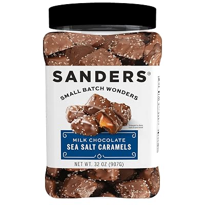 Sanders Milk Chocolate Sea Salt Caramels (32 oz Tub) – Handcrafted Small Batch Slow Cooked Caramel, Sea Salt Chocolate with Rich Indulgent Flavor, Sweet & Salty